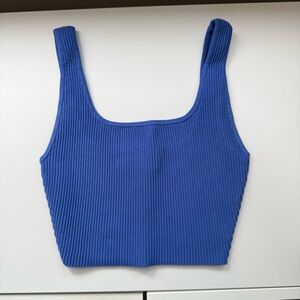 Aritzia Babaton Sculpt Knit Square Neck Cropped Ribbed Tank Top in Blue Size XXS